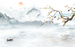 新中式抽象山水梅花背景墙