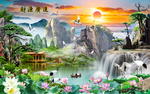 高清风水山水瀑布流水生财背景墙