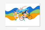 骑行跑步运动游泳插画素材