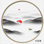 新中式圆形抽象山水画装饰画挂画