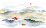 水墨线条山 金线山水 水墨画