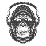猩猩插画素描音乐耳机素材