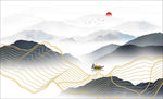 抽象水墨线条山水 水墨线条壁画