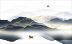线条水墨山 金线山水画