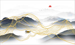 新中式金线山水 水墨山