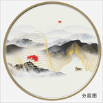水墨圆形金线山水