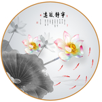 中式手绘荷花圆形装饰画