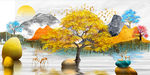 新中式石来运转麋鹿晶瓷画装饰画