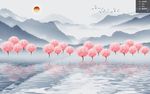 水墨山水桃花树电视背景墙