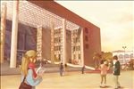 手绘广东财经大学图书馆素材封面