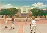 手绘广东海洋大学中心广场美景