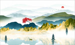抽象杭州西湖美景 山水画