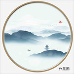 圆形水墨山水画