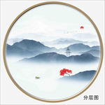 圆形水墨山水画