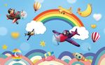 卡通儿童飞机云朵背景墙图片