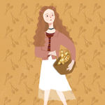 面包屋少女手绘插画