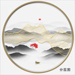 水墨金线线条山