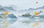 水墨山水抽象树电视背景墙