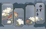 雅室兰香白玉兰画眉花鸟背景墙