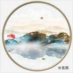 圆形水墨山水画