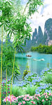 山水流水生财玄关背景墙装饰画