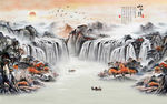 瀑布山水画