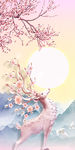 唯美梅花鹿山水玄关背景
