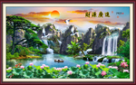 迎客瀑布风景山水流水生财装饰画