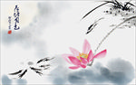 荷花水墨画背景墙