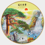 迎客松山水圆形装饰画
