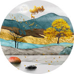 石来运转麋鹿山水圆形晶瓷装饰画