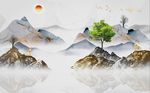 水墨山水抽象树电视背景墙
