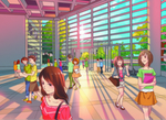 手绘南京城市商场美景素材