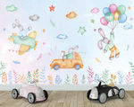 兔子水彩画 儿童背景墙