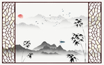 水墨山水竹子电视背景墙