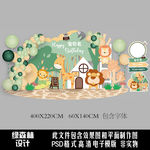 森系绿色动物主题宝宝宴生日背景