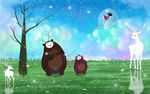 唯美手绘森林麋拿气球的小熊