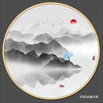 山水壁画 圆形山水画 山水画