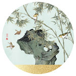 太湖石花鸟中式客厅装饰画晶瓷画