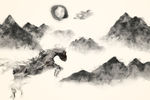 水墨山水马背景墙