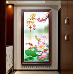 家和富贵九鱼图玄关画