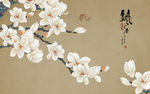 花鸟画飘香玉兰背景墙