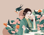 燕窝美女手绘图