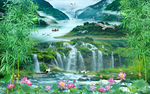自然风光瀑布流水生财风景画背景