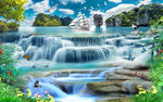 自然风光瀑布流水生财风景画背景