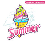 夏日冰淇淋甜筒卡通漫画插图矢量