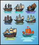 矢量卡通古代帆船系列