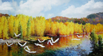 仙鹤风景油画