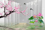 3D樱花空间背景墙