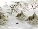 中式水墨山水花鸟玄关屏风电视背